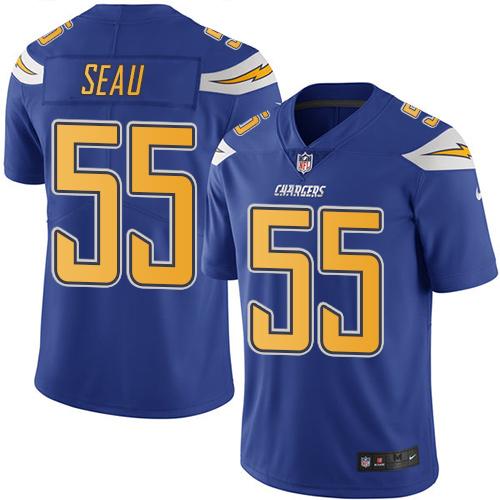 Chargers #55 Junior Seau Electric Blue Stitched Limited Rush Nike Jersey - Zenithce
