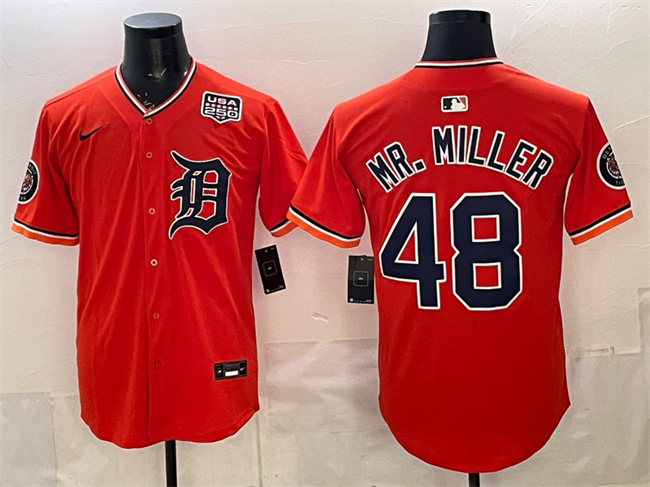 Detroit Tigers #48 Mr. Miller Orange 2026 Alternate USA 250' Patch Vapor Premier Limited Stitched Jersey - Zenithce