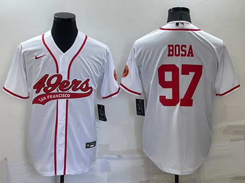 San Francisco 49ers #97 Nick Bosa White Red Cool Base Stitched Baseball Jersey - Zenithce