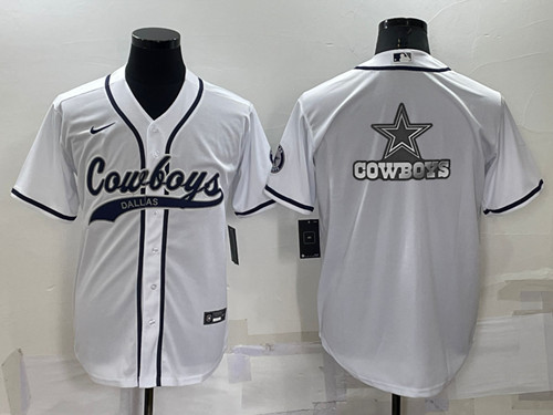 Dallas Cowboys White Team Big Logo With Patch Cool Base Stitched Baseball Jersey - Zenithce