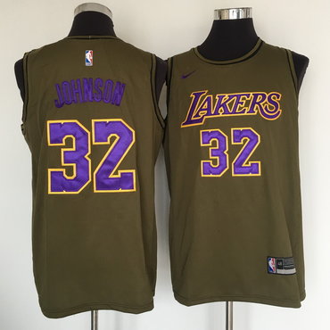 Los Angeles Lakers #32 Magic Johnson Olive Swingman Jersey - Zenithce