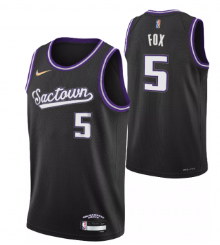 Sacramento Kings #5 De'Aaron Fox 2021-2022 Black City Edition 75th Anniversary Stitched Jersey - Zenithce
