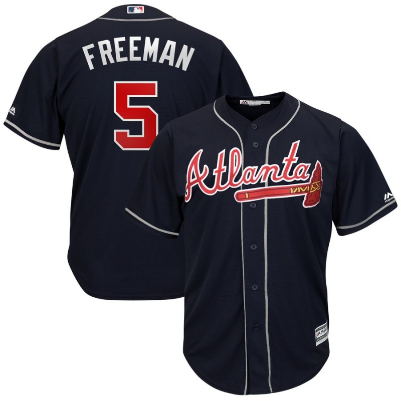 Atlanta Braves #5 Freddie Freeman Majestic Navy Cool Base Stitched Jersey - Zenithce