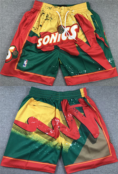 Oklahoma City Thunder Green Yellow Red SuperSonics Shorts (Run Smaller) - Zenithce