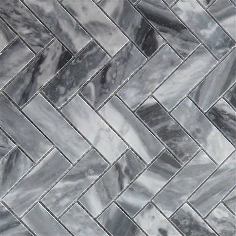 Marble Online Bardiglio Gray Marble Herringbone Mosaic Tile - Zenithce