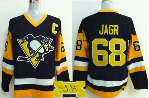 Penguins #68 Jaromir Jagr Black CCM Throwback Autographed Stitched Jersey - Zenithce