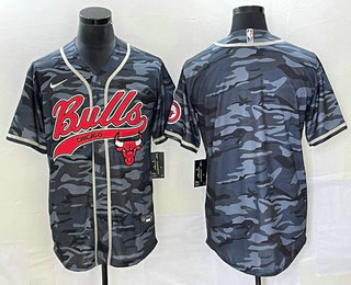 Chicago Bulls Blank Black Camo With Patch Cool Base Stitched Baseball Jersey - Zenithce