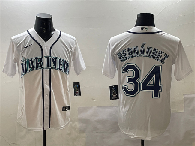 Seattle Mariners #34 Félix Hernández White Cool Base Stitched Jersey - Zenithce