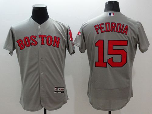Red Sox #15 Dustin Pedroia Grey Flexbase Authentic Collection Stitched Jersey - Zenithce