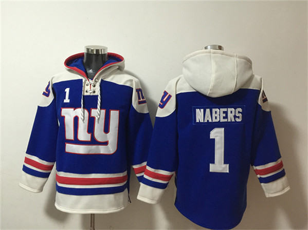 New York Giants #1 Malik Nabers Blue Ageless Must-Have Lace-Up Pullover Hoodie - Zenithce