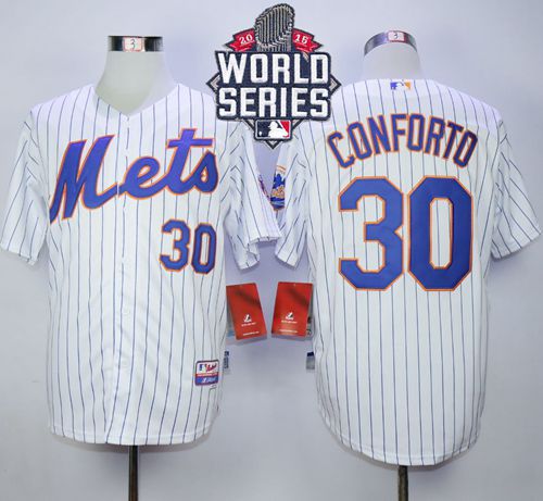 Mets #30 Michael Conforto White(Blue Strip) Cool Base W 2015 World Series Patch Stitched Jersey - Zenithce