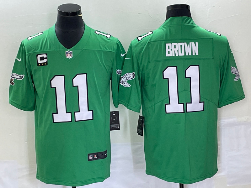 Philadelphia Eagles #11 A. J. Brown Green With C Patch Stitched Jersey - Zenithce