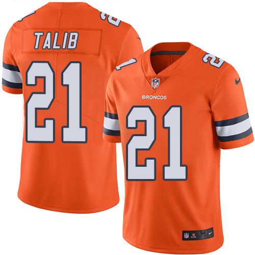 Broncos #21 Aqib Talib Orange Stitched Limited Rush Nike Jersey - Zenithce
