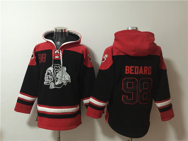 Chicago Blackhawks #98 Connor Bedard Black Lace-Up Pullover Hoodie - Zenithce