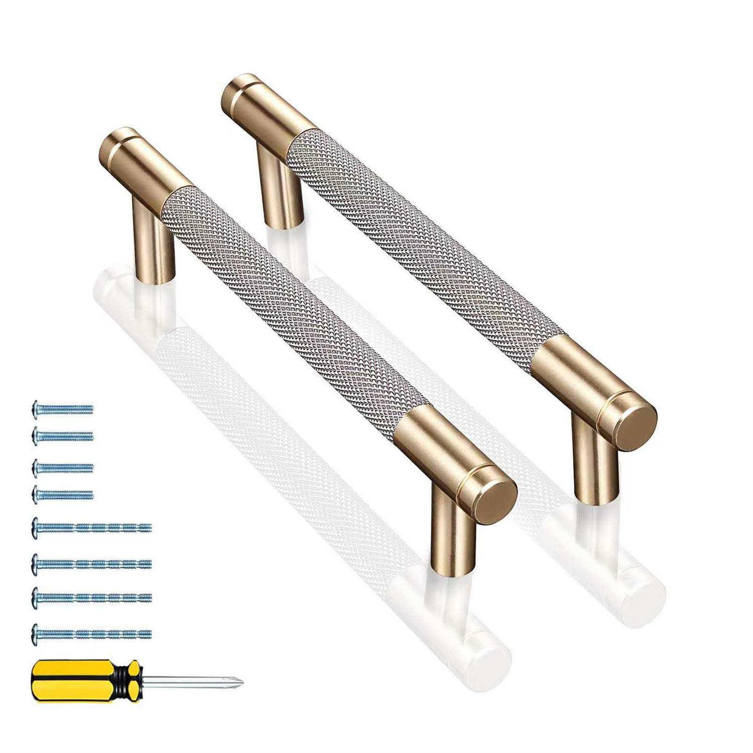 GTKHAAPPY Cabinet Handles Modern Gold Aluminum Cabinet Pulls Knurled Diamond Pattern Drawer Hardware for Kitchen Cupboard Door - Zenithce