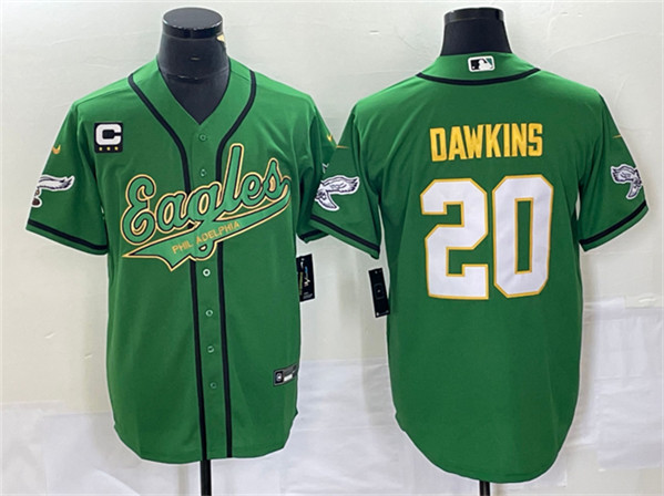 Philadelphia Eagles #20 Brian Dawkins Green Gold With C Patch Cool Base Stitched Jersey - Zenithce