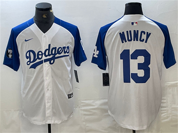 Los Angeles Dodgers #13 Max Muncy White Blue Vin Patch Cool Base Stitched Jersey - Zenithce