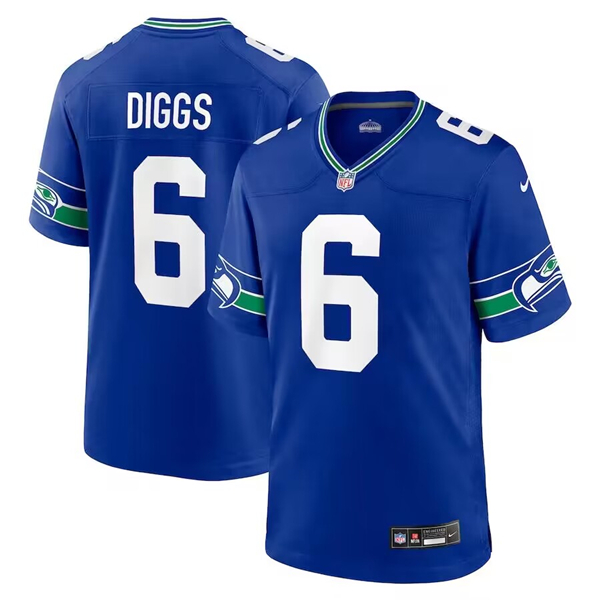 Seattle Seahawks #6 Quandre Diggs Royal Throwback Stitched Game Jersey - Zenithce