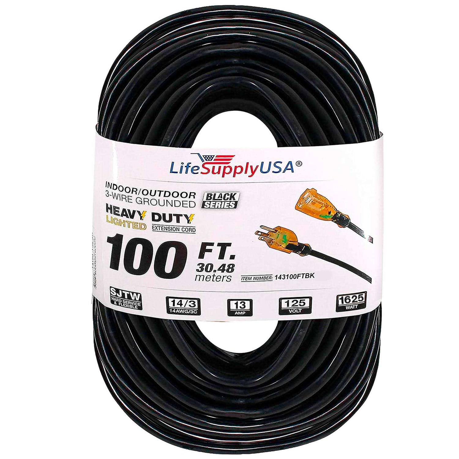 LifeSupplyUSA Amp 125-Volt SJTW Indoor/Outdoor Heavy-Duty Lighted End Extension Cord - Zenithce