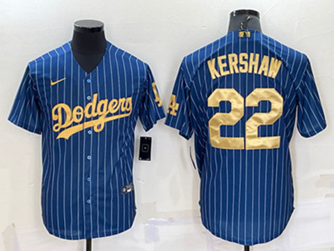 Los Angeles Dodgers #22 Clayton Kershaw Navy Gold Cool Base Stitched Baseball Jersey - Zenithce