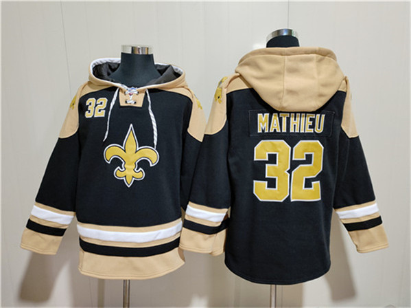 New Orleans Saints #32 Tyrann Mathieu Black Ageless Must-Have Lace-Up Pullover Hoodie - Zenithce