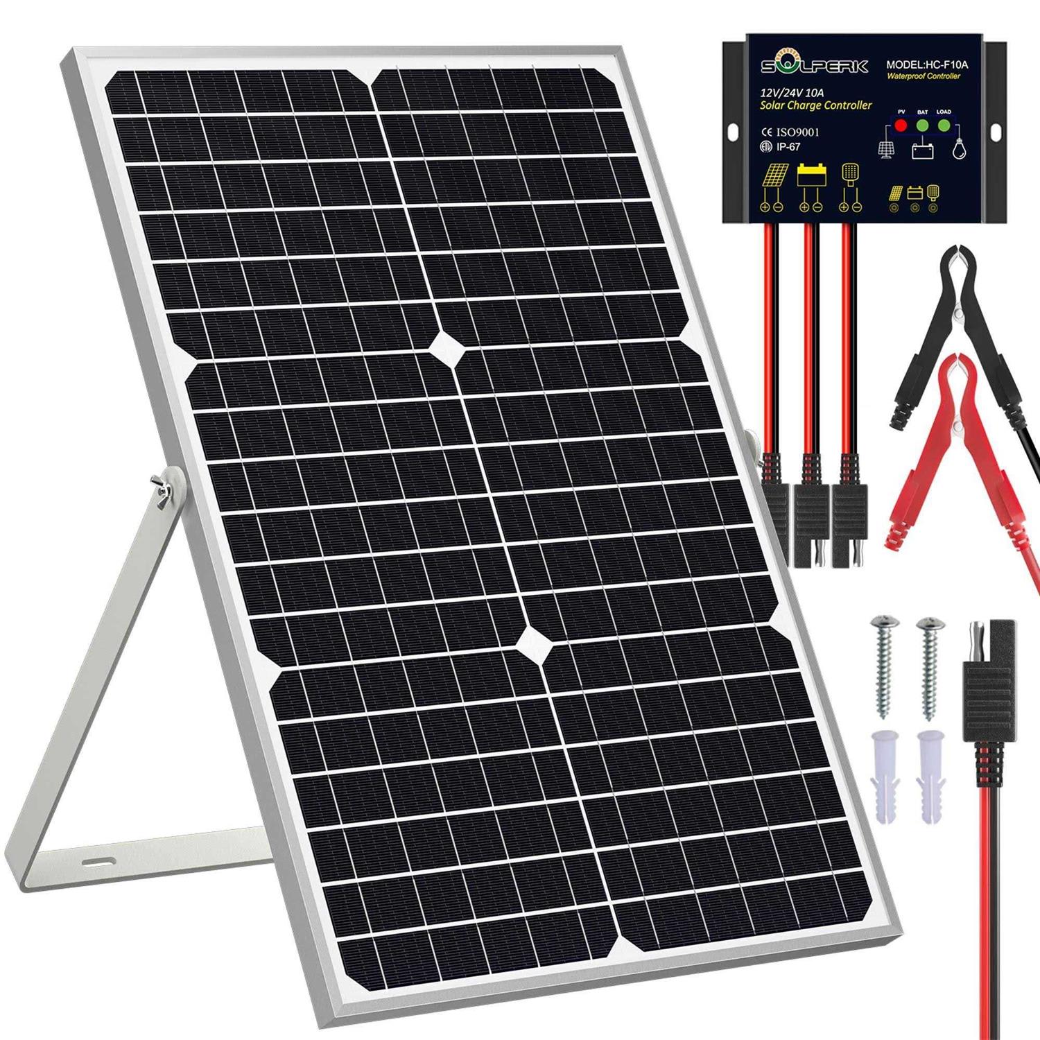 Solperk Solar Panel Kit 12v Solar Battery Trickle Charger Maintainer + Upgrade Controller + Adjustable Mount Bracket for Boat Car RV Motorcycle - Zenithce