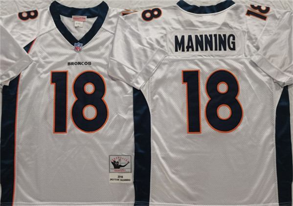 Denver Broncos #18 Peyton Manning White Throwback Stitched Jersey - Zenithce