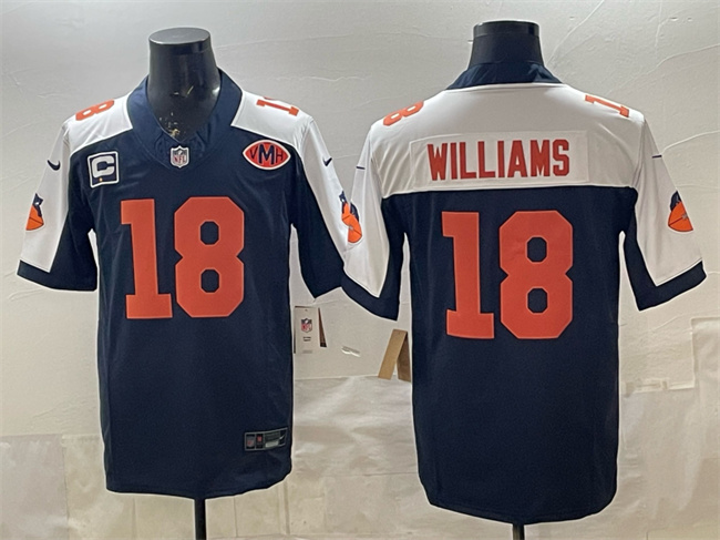 Chicago Bears #18 Caleb Williams Navy White F.U.S.E. With 1-star C Patch And VMH Patch Throwback Limited Stitched Jersey - Zenithce
