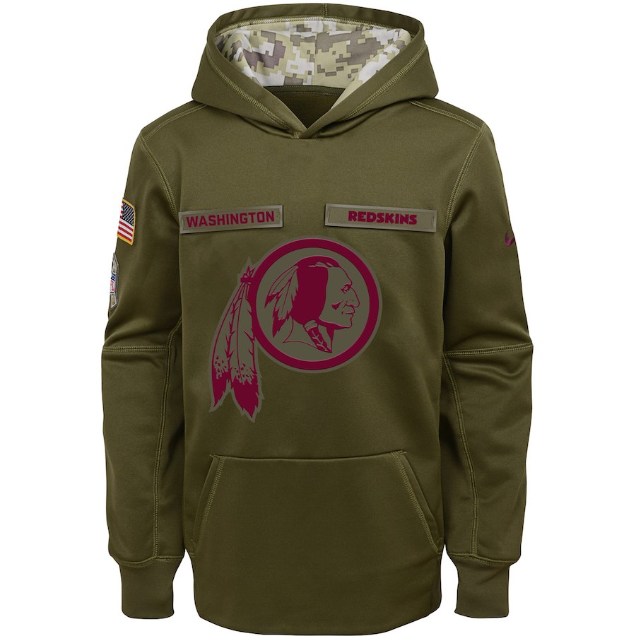 Youth Washington Redskins Olive Salute To Service Pullover Performance NFL Hoodie - Zenithce
