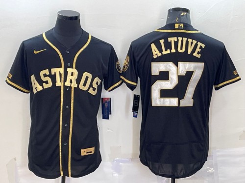 Houston Astros #27 Jose Altuve Black Gold Flex Base Stitched Jersey - Zenithce