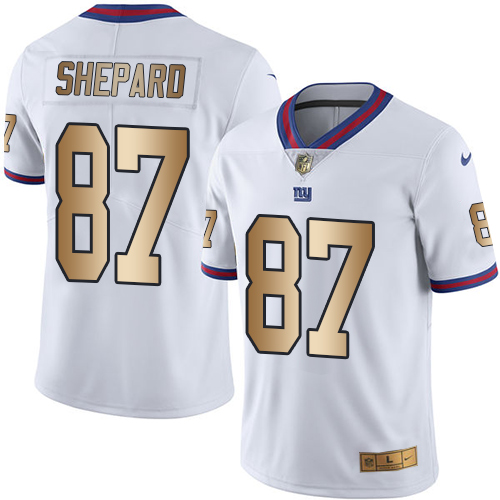 Giants #87 Sterling Shepard White Stitched Limited Gold Rush Nike Jersey - Zenithce