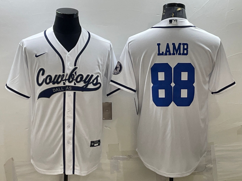 Dallas Cowboys #88 CeeDee Lamb White With Patch Cool Base Stitched Baseball Jersey - Zenithce