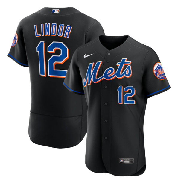 New York Mets #12 Francisco Lindor Black Flex Base Stitched Jersey - Zenithce