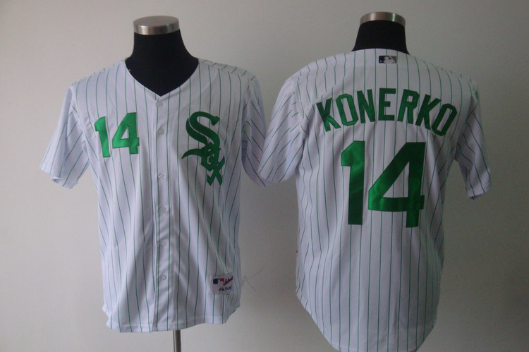 White Sox #14 Paul Konerko White Green Strip Stitched Jersey - Zenithce