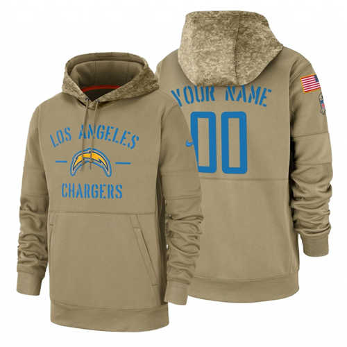Los Angeles Chargers Custom Nike Tan 2019 Salute To Service Name Number Sideline Therma Pullover Hoodie - Zenithce