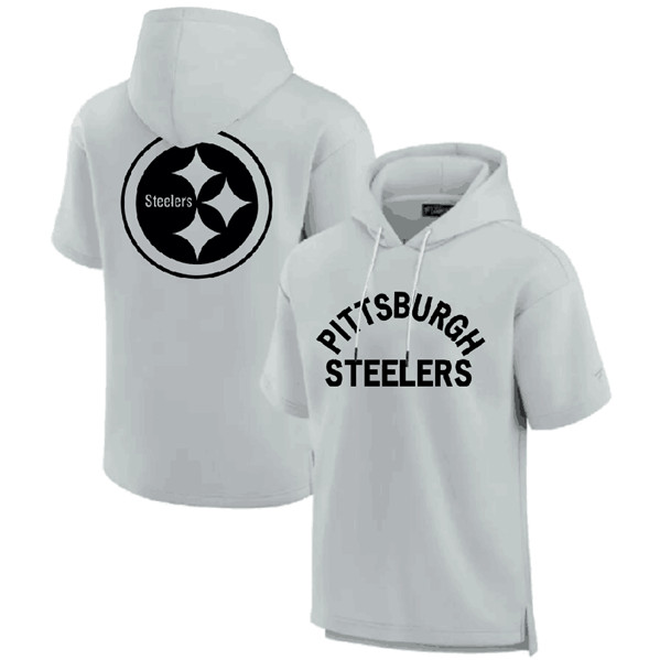 Pittsburgh Steelers Gray Super Soft Fleece Short Sleeve Hoodie - Zenithce