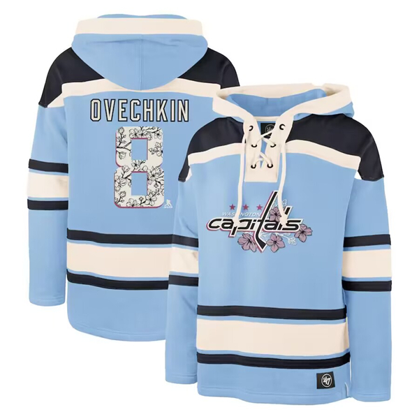 Washington Capitals #8 Alexander Ovechkin Light Blue Lacer Pullover Hoodie - Zenithce