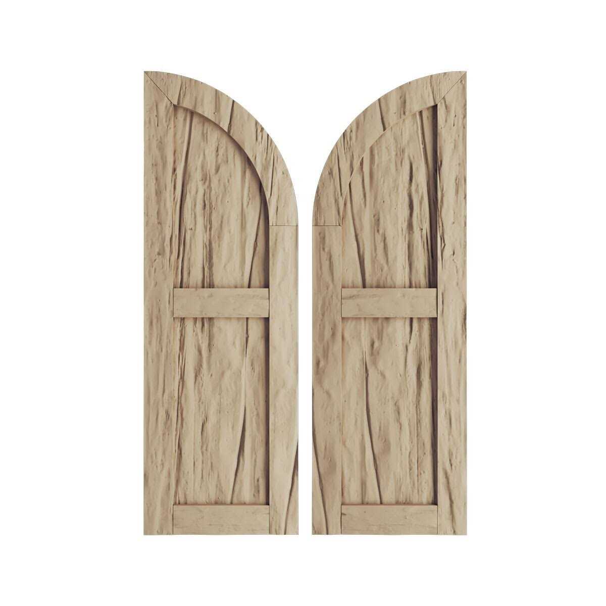 Ekena Millwork 12W x Timberthane Two Equal Flat Panel w/Quarter Round Arch Top Faux Wood Shutters - Zenithce