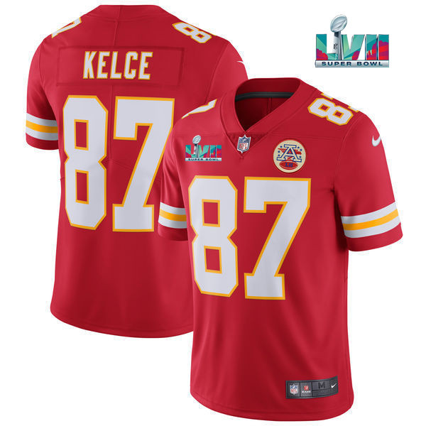 Kansas City Chiefs #87 Travis Kelce Red Super Bowl LVII Patch Vapor Untouchable Limited Stitched Jersey - Zenithce