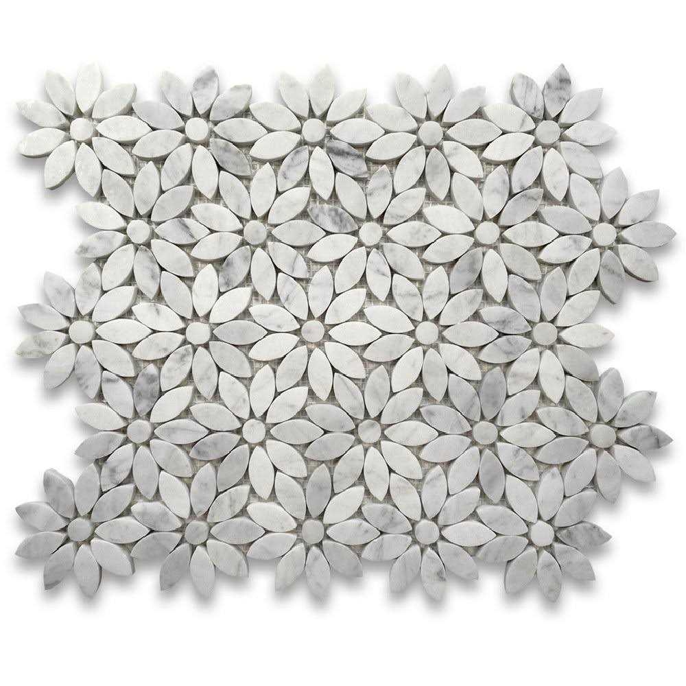 Marble Online Carrara Venato Marble Daisy Flower Mosaic Tile - Zenithce