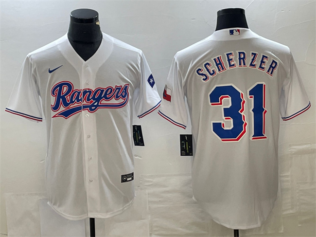 Texas Rangers #31 Max Scherzer White With Patch Cool Base Stitched Jersey - Zenithce