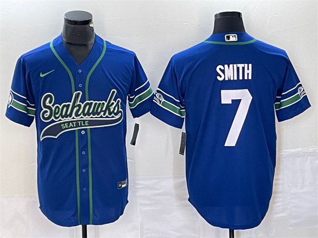 Seattle Seahawks #7 Geno Smith Royal Throwback Cool Base Stitched Jersey - Zenithce