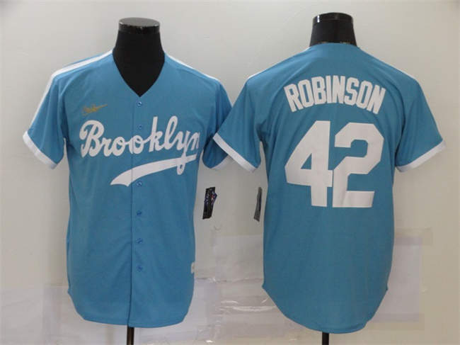 Los Angeles Dodgers #42 Jackie Robinson Light Blue Throwback Cool Base Stitched Jersey - Zenithce