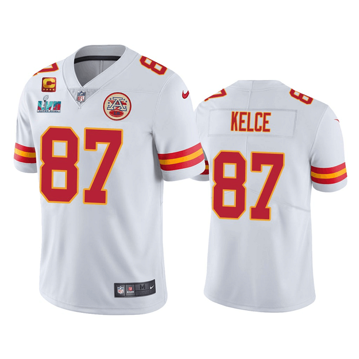 Kansas City Chiefs #87 Travis Kelce White Super Bowl LVII Patch And 4-Star C Patch Vapor Untouchable Limited Stitched Jersey - Zenithce
