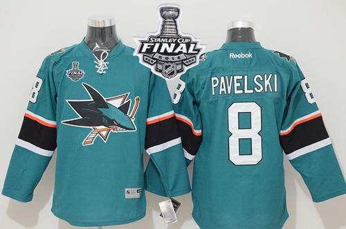 Sharks #8 Joe Pavelski Teal 2016 Stanley Cup Final Patch Stitched Jersey - Zenithce