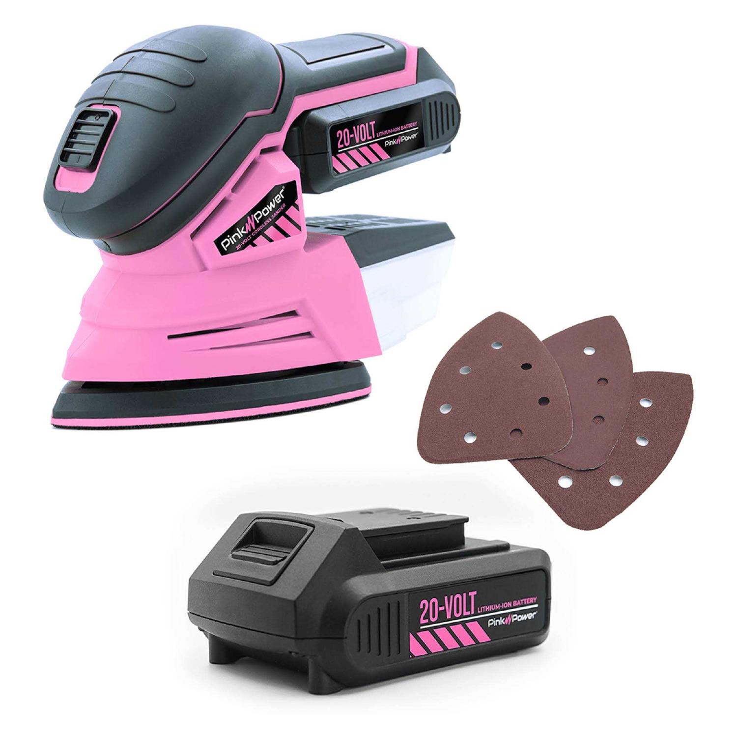 Pink Power Detail Sander for Woodworking 20V Cordless Electric Hand Sander - Zenithce