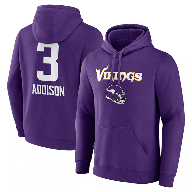 Minnesota Vikings #3 Jordan Addison Purple Team Wordmark Player Name Number Pullover Hoodie - Zenithce