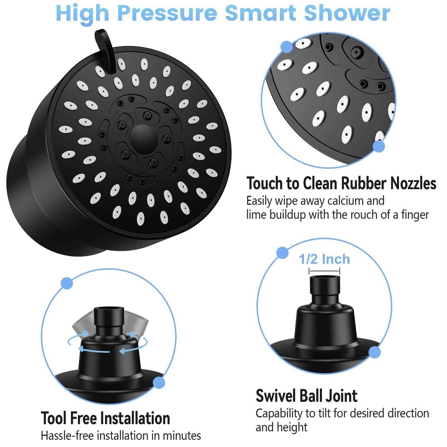 Filtered Shower Head, 3 Modes High Pressure Shower Head with 15 Stage Hard Water Shower Filter Cartridge for Remove Chlorine and Harmful Substances - Zenithce