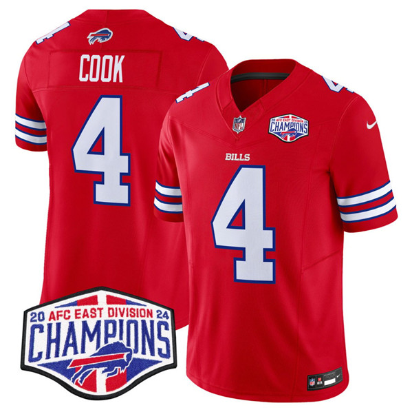 Buffalo Bills #4 James Cook Red 2024-25 F.U.S.E. AFC East Division Champions Patch Limited Stitched Jersey - Zenithce