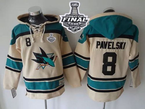 Sharks #8 Joe Pavelski Cream Sawyer Hooded Sweatshirt 2016 Stanley Cup Final Patch Stitched Jersey - Zenithce
